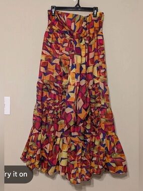 Truth Multicolor Geometric Tiered Pants with Self-Tie Waist